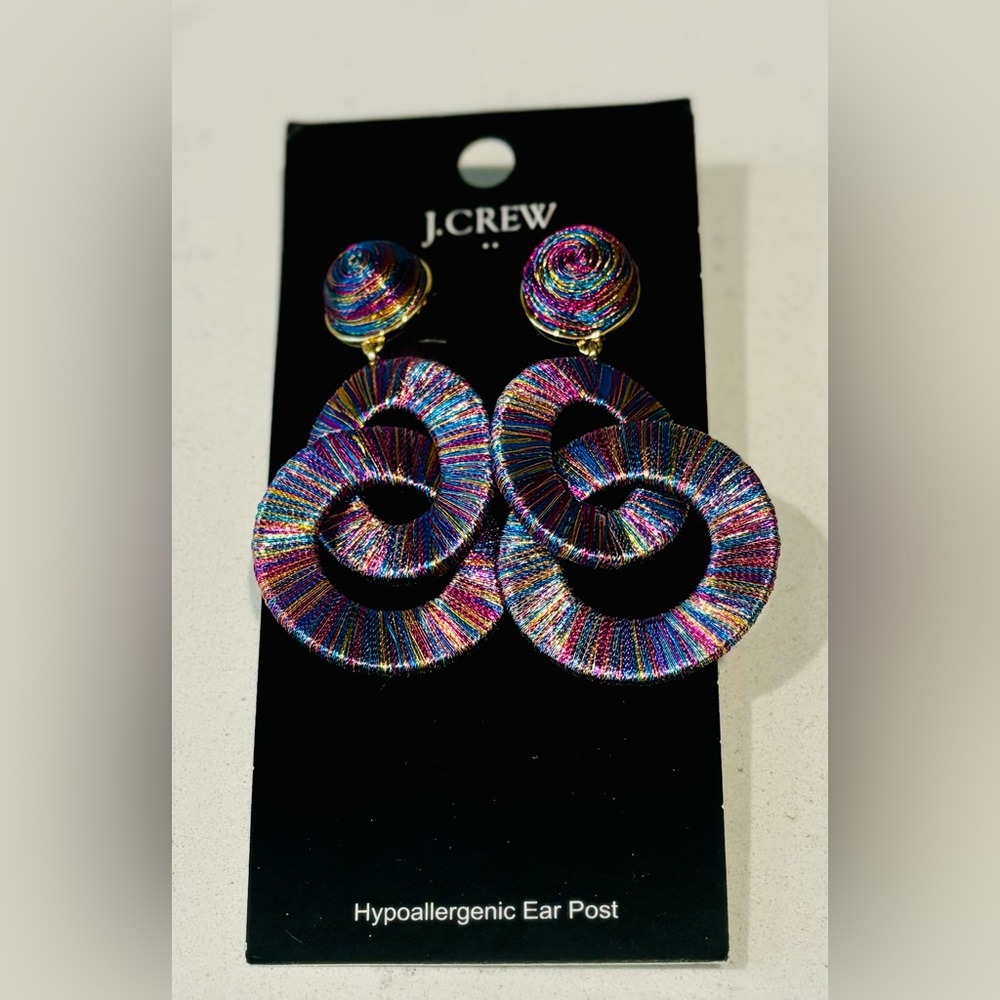 J.Crew Thread Three Layer Oval And Circle Multicolored Earrings New